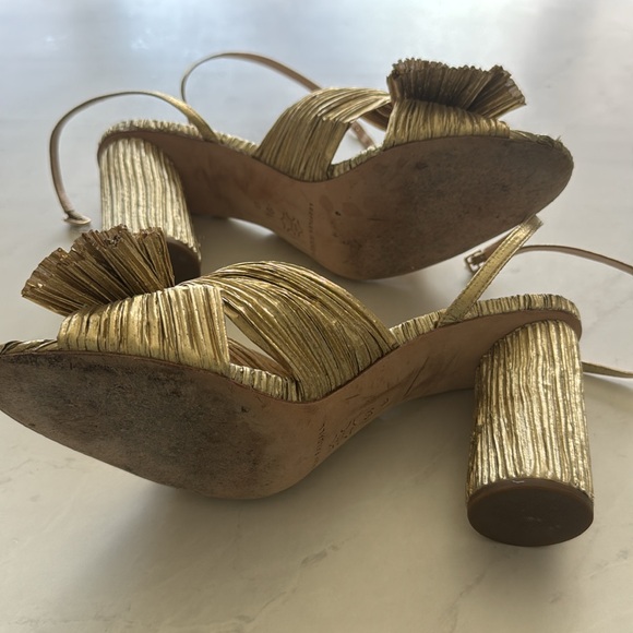 Loeffler Randall Camellia Gold Pleated Bow Heels - Size 9.5 - Picture 11 of 11